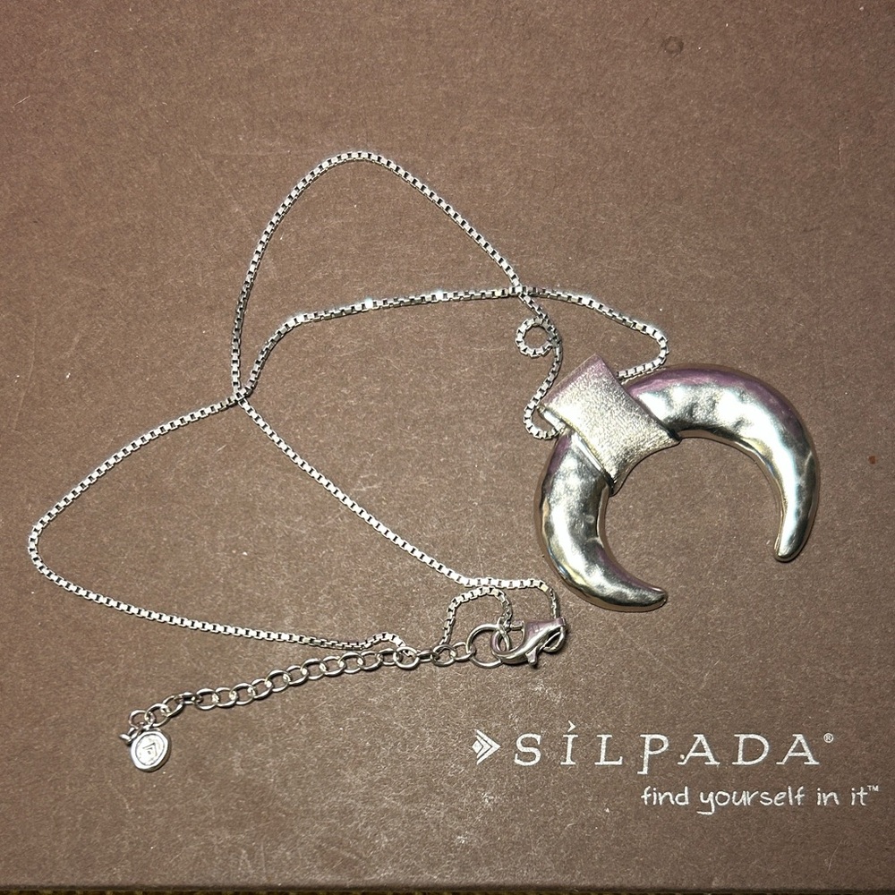 Silpada Silver Crescent Moon/Horn Pendant Necklace